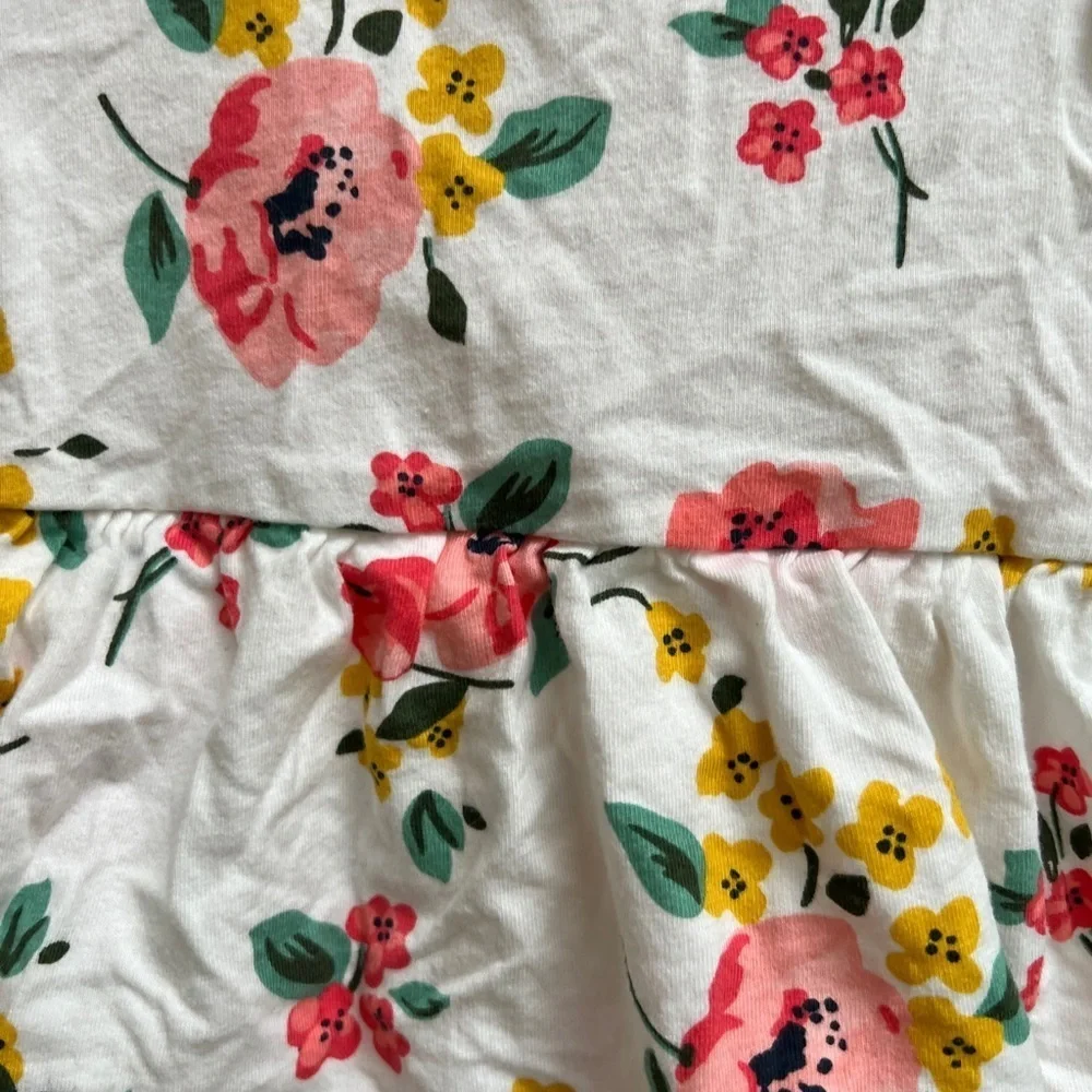 Carter’s 3M White, Pink and Yellow Floral Girls Dress with Snap Closure